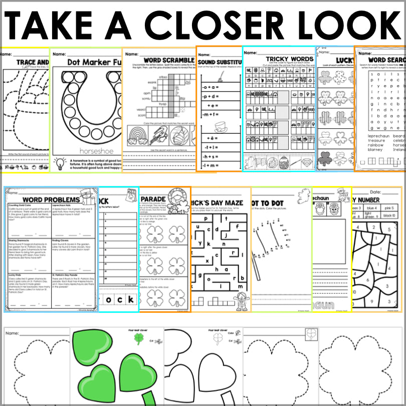 St. Patrick's Day Activity Pack | Fun Holiday Worksheets and Crafts for Kids