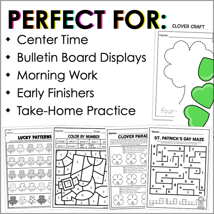 St. Patrick's Day Activity Pack | Fun Holiday Worksheets and Crafts for Kids