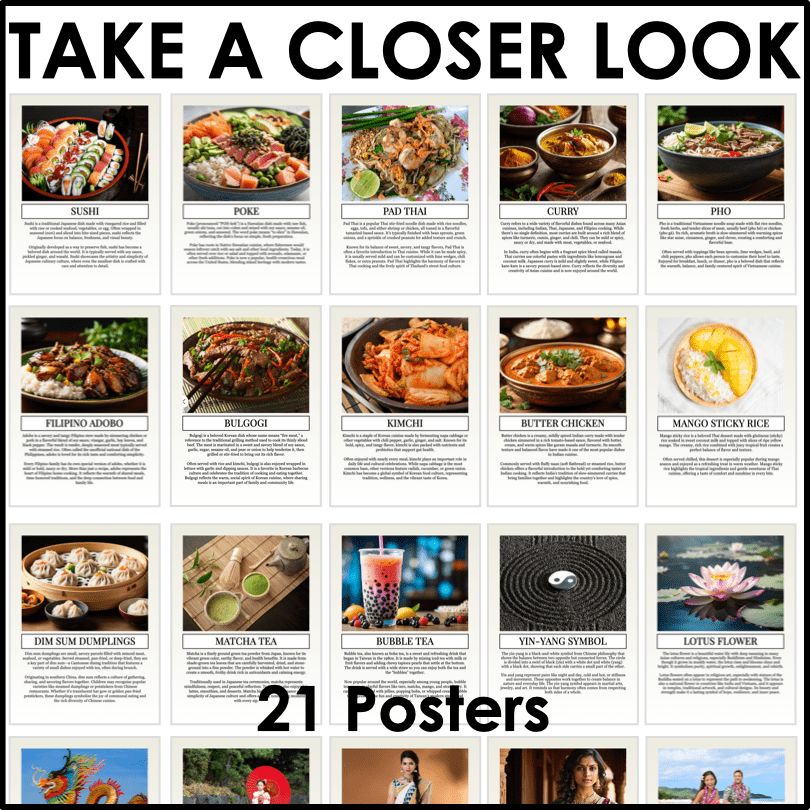 AAPI Heritage Month Bulletin Board Posters Food & Cultural Celebration - Teacher Jeanell
