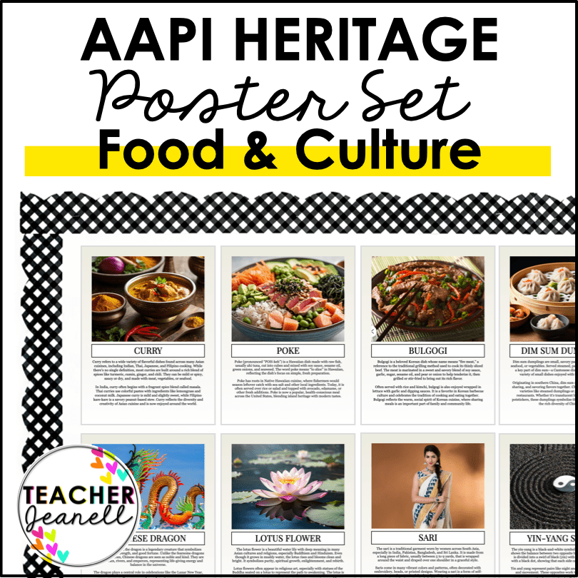 AAPI Heritage Month Bulletin Board Posters Food & Cultural Celebration - Teacher Jeanell