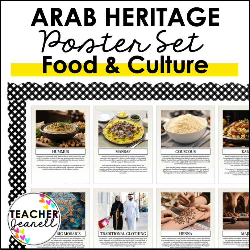 Arab American Heritage Food and Culture Bulletin Board Posters - Teacher Jeanell