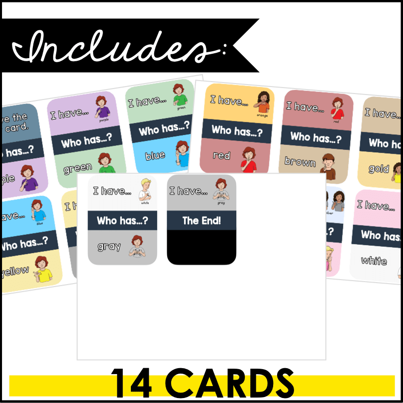 ASL Color Words "I Have, Who Has?" Game – American Sign Language Learning Cards - Teacher Jeanell