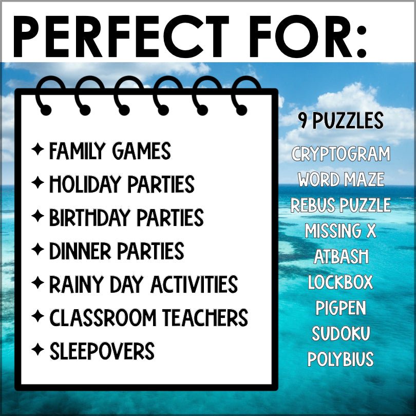 Beach Escape Room Game | Birthday Party Puzzles | Printable Escape Room Game - Teacher Jeanell
