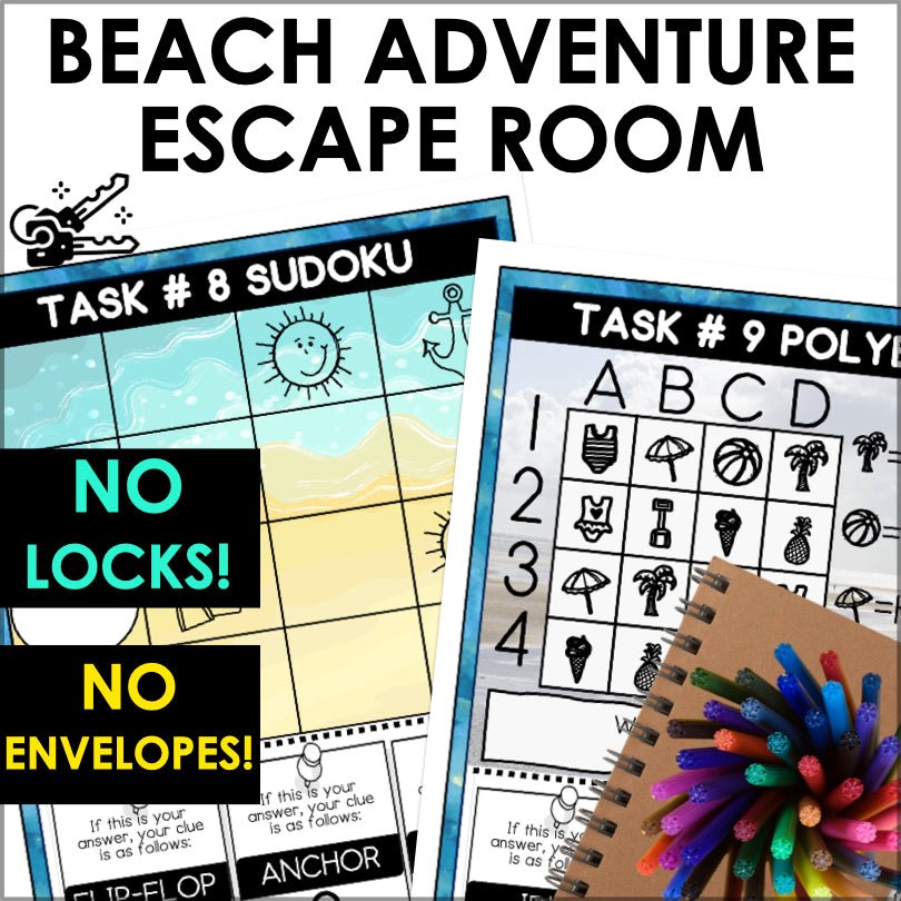 Beach Escape Room Game | Birthday Party Puzzles | Printable Escape Room Game - Teacher Jeanell
