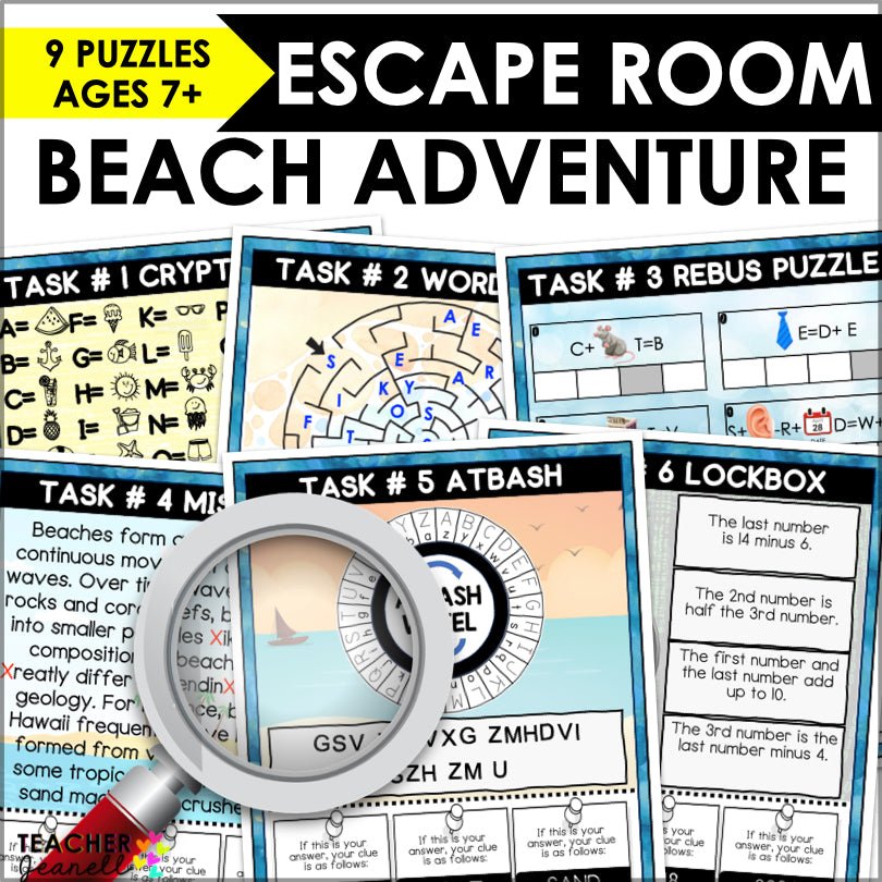 Beach Escape Room Game - Birthday Party Puzzles - Printable Escape Roo – Teacher Jeanell for Free Printable Escape Room Puzzles Pdf