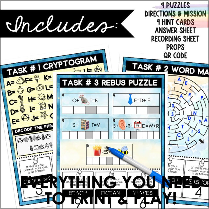 Beach Escape Room Game | Birthday Party Puzzles | Printable Escape Room Game - Teacher Jeanell