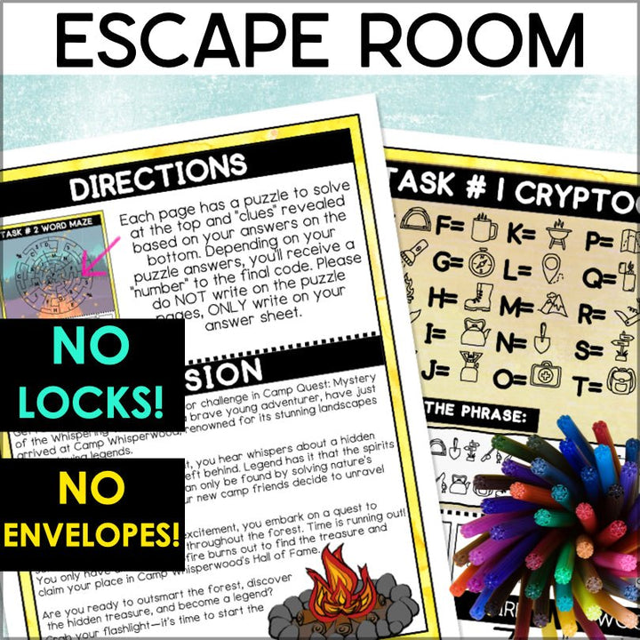 Camp Adventure Printable Escape Room Game - Teacher Jeanell