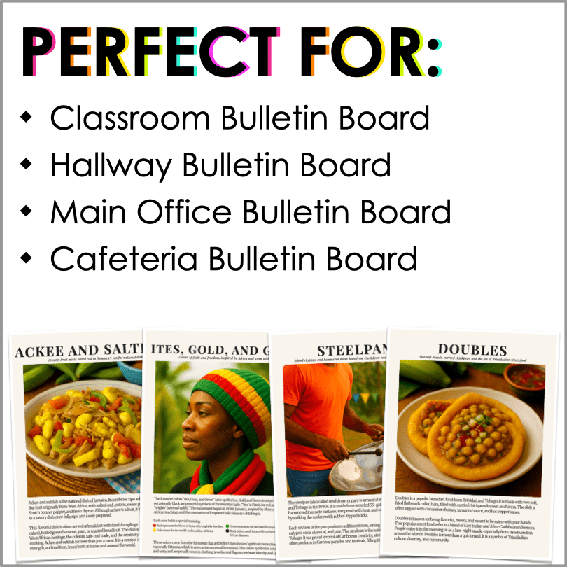 Caribbean American Heritage Month Bulletin Board Posters – Vibrant Cultural Art for Classrooms, Offices, and Homes - Real Photos - Teacher Jeanell