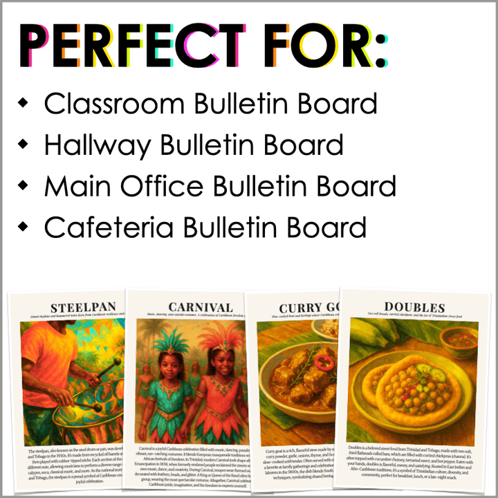 Caribbean American Heritage Month Food and Culture Bulletin Board Posters | Caribbean Heritage Art - Teacher Jeanell