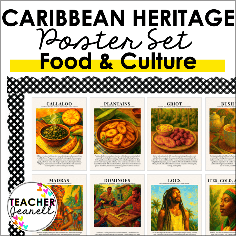 Caribbean American Heritage Month Food and Culture Bulletin Board Posters | Caribbean Heritage Art - Teacher Jeanell