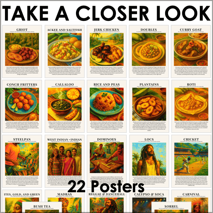 Caribbean American Heritage Month Food and Culture Bulletin Board Posters | Caribbean Heritage Art - Teacher Jeanell