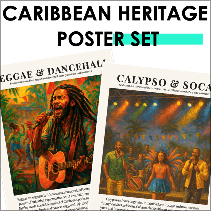 Caribbean American Heritage Month Food and Culture Bulletin Board Posters | Caribbean Heritage Art - Teacher Jeanell
