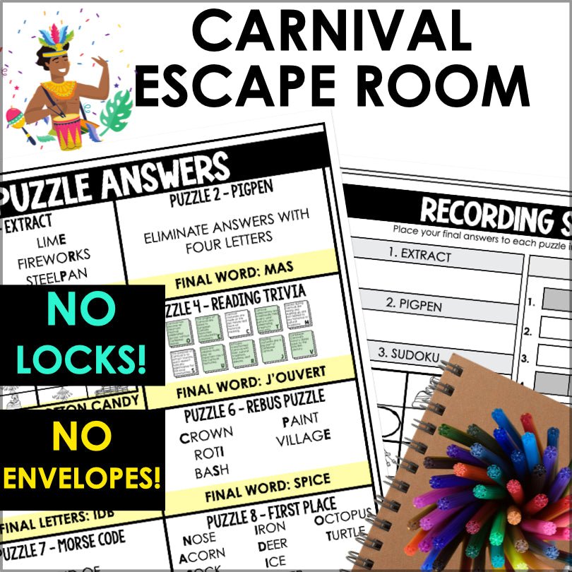 Caribbean Carnival Party Game | Carnival in the Caribbean Printable Escape Room Game - Teacher Jeanell