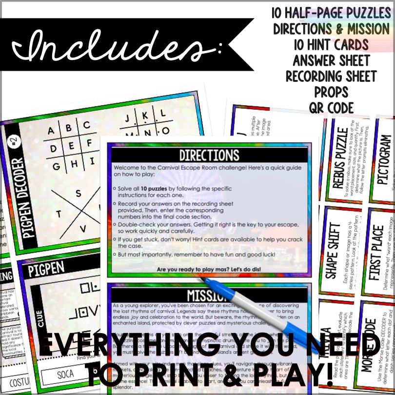 Caribbean Carnival Party Game | Carnival in the Caribbean Printable Escape Room Game - Teacher Jeanell