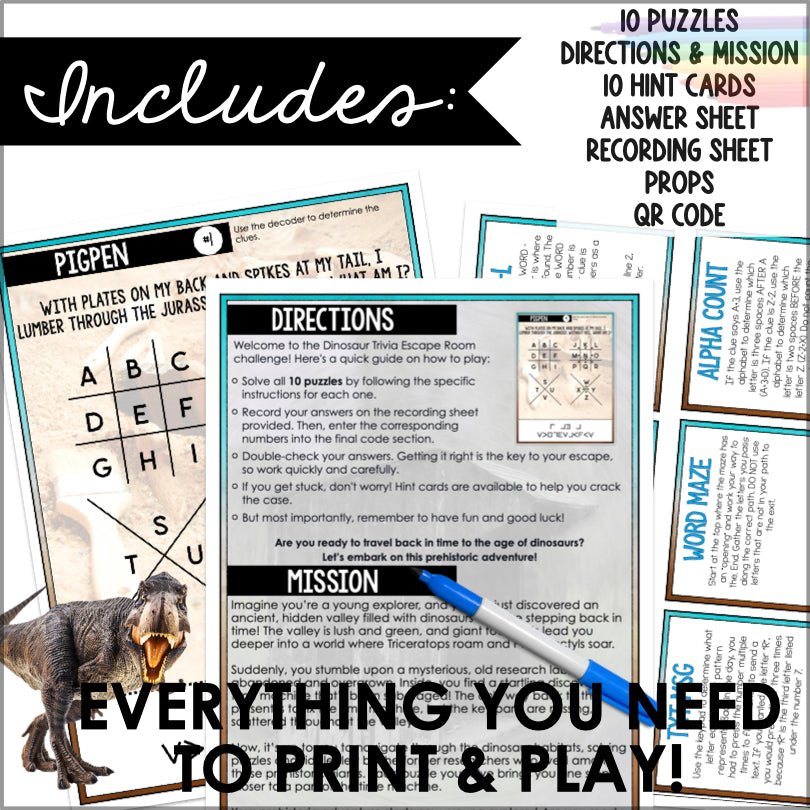 Dinosaur Escape Room Trivia Game for Kids - Teacher Jeanell