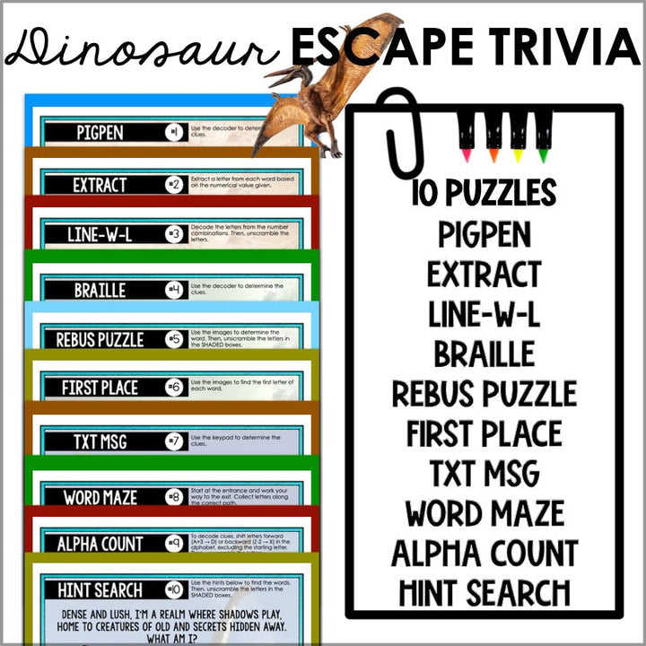 Dinosaur Escape Room Trivia Game for Kids - Teacher Jeanell