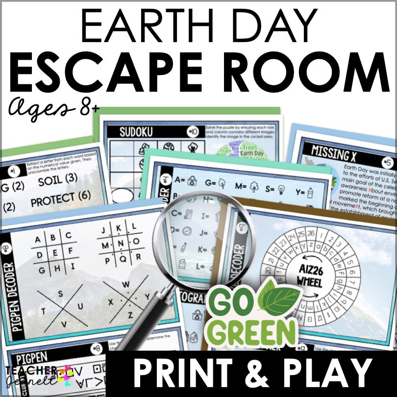 Earth Day Escape Room Game for Ages 8+ | Kids Printable Earth Day Game | Kids Puzzle Adventure Kit - Teacher Jeanell