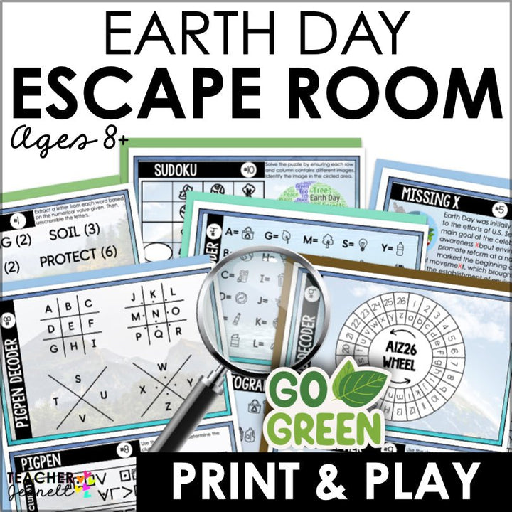 Earth Day Escape Room Game for Ages 8+ | Kids Printable Earth Day Game | Kids Puzzle Adventure Kit - Teacher Jeanell