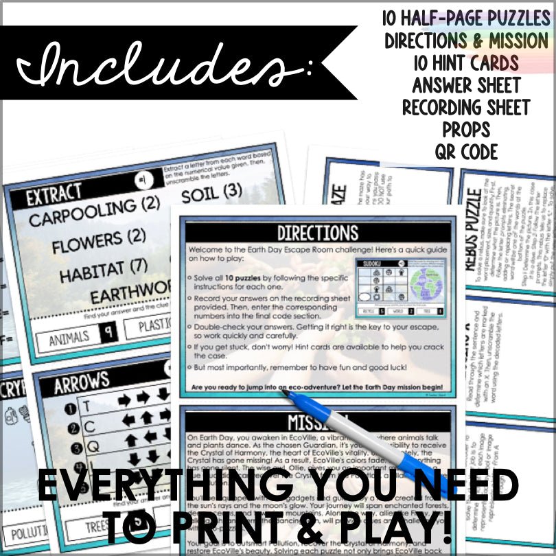 Earth Day Escape Room Game for Ages 8+ | Kids Printable Earth Day Game | Kids Puzzle Adventure Kit - Teacher Jeanell