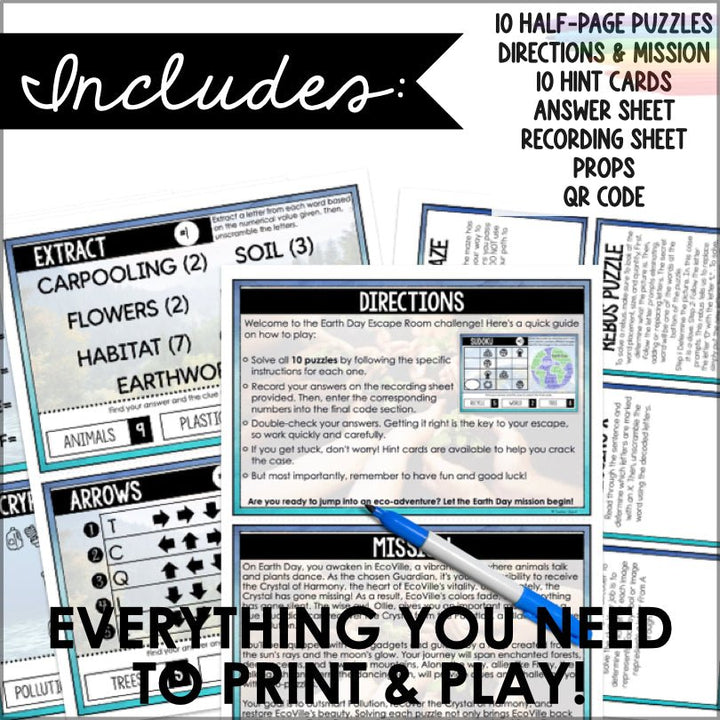 Earth Day Escape Room Game for Ages 8+ | Kids Printable Earth Day Game | Kids Puzzle Adventure Kit - Teacher Jeanell