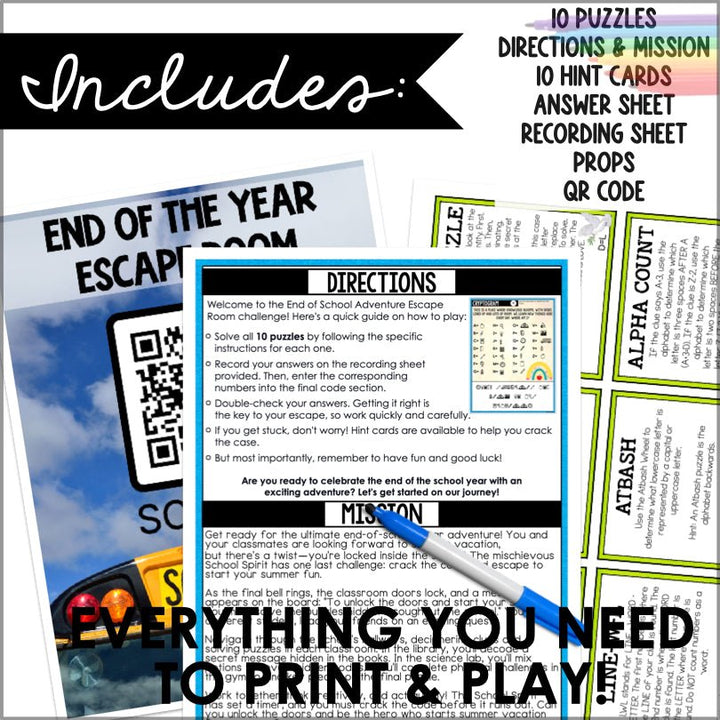 End of the School Year Escape Room Kit - Printable and Engaging Game - Teacher Jeanell