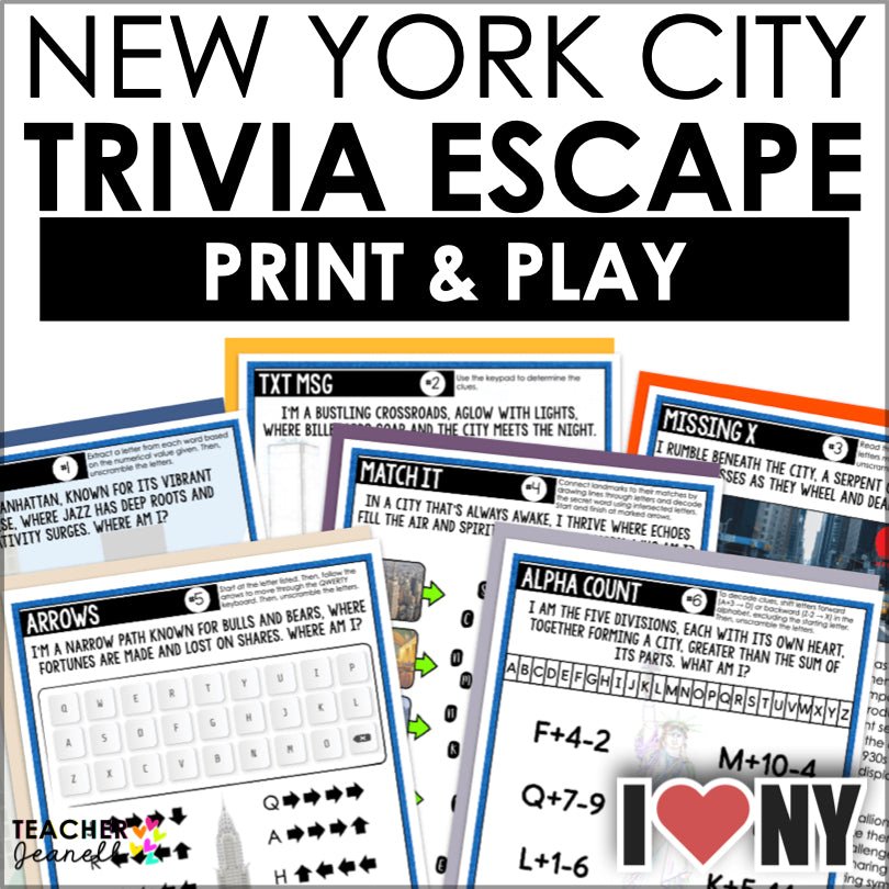 Escape the Big Apple: NYC Heist Trivia Game - Printable Escape Room Family Game Educational Puzzle - Teacher Jeanell