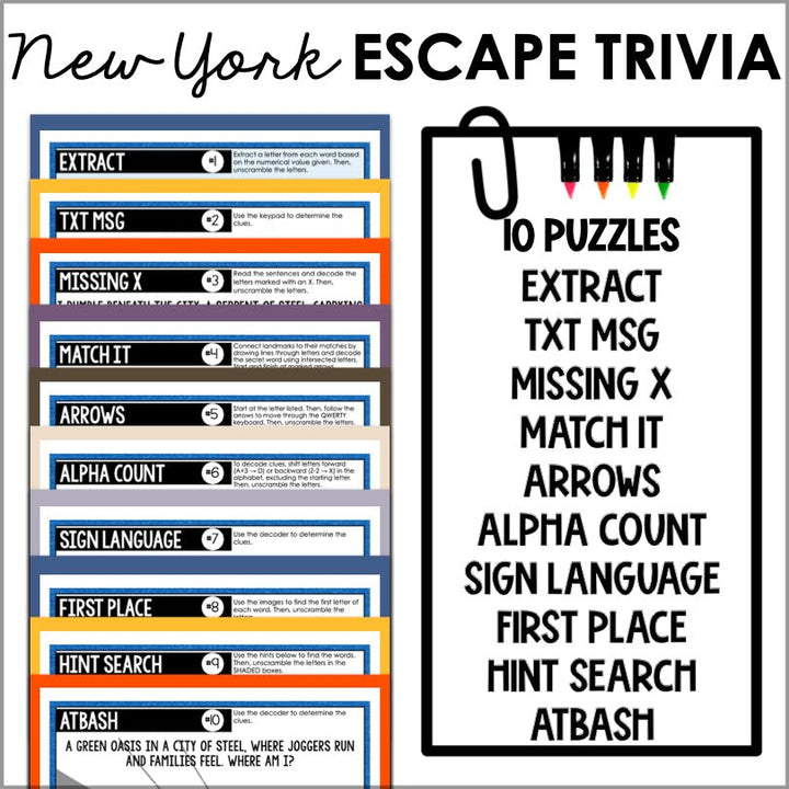 Escape the Big Apple: NYC Heist Trivia Game - Printable Escape Room Family Game Educational Puzzle - Teacher Jeanell