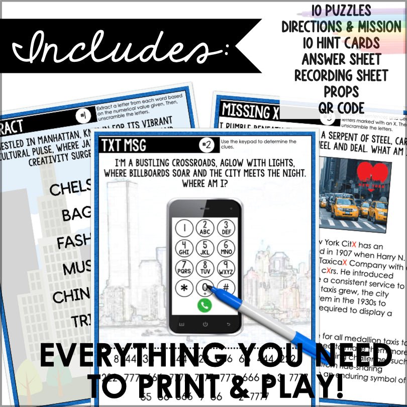 Escape the Big Apple: NYC Heist Trivia Game - Printable Escape Room Family Game Educational Puzzle - Teacher Jeanell