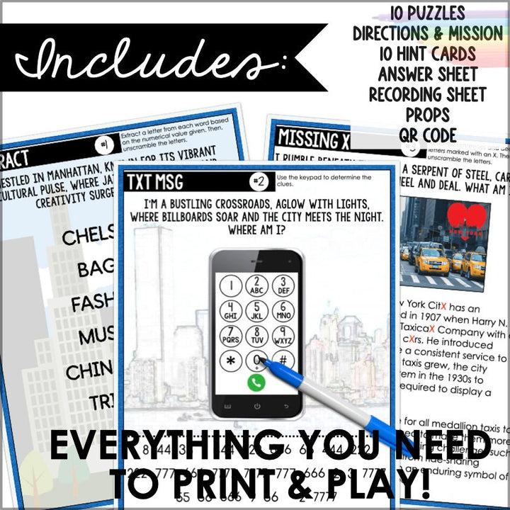 Escape the Big Apple: NYC Heist Trivia Game - Printable Escape Room Family Game Educational Puzzle - Teacher Jeanell