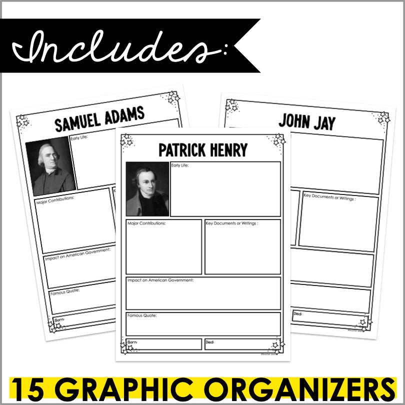 FOUNDING FATHERS GRAPHIC ORGANIZERS | FOURTH OF JULY INDEPENDENCE DAY RESEARCH PROJECT | HISTORICAL FIGURES OF THE AMERICAN REVOLUTION - Teacher Jeanell
