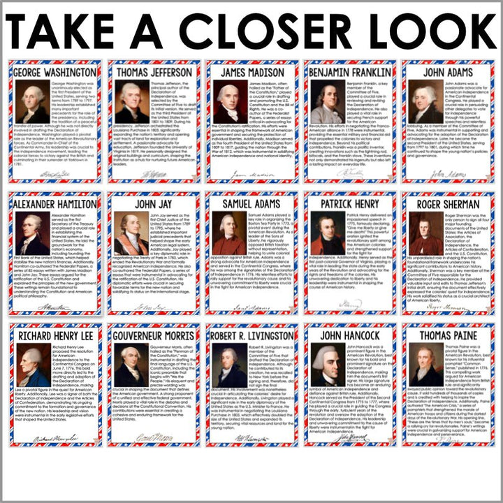 Founding Fathers Poster Set | Fourth of July Independence Day Bulletin Board | Historical Figures of the American Revolution - Teacher Jeanell