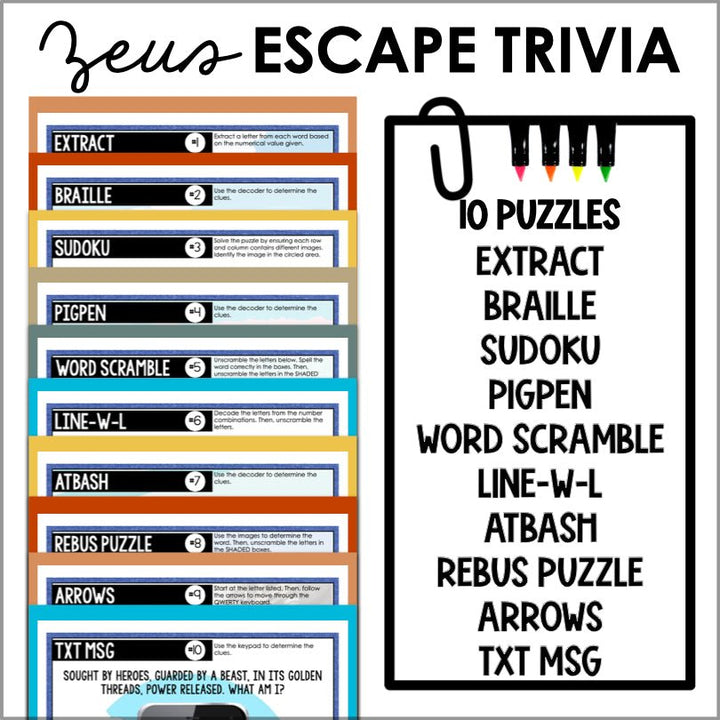 Greek Mythology Escape Room Trivia Game - Teacher Jeanell