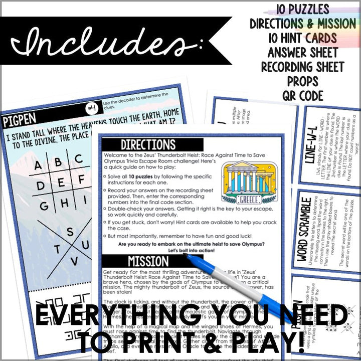 Greek Mythology Escape Room Trivia Game - Teacher Jeanell