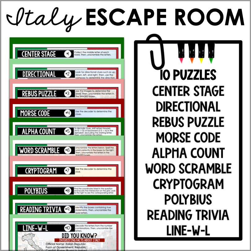 Italy Escape Room Game | Italian Escape Room Game for Family Fun - Teacher Jeanell