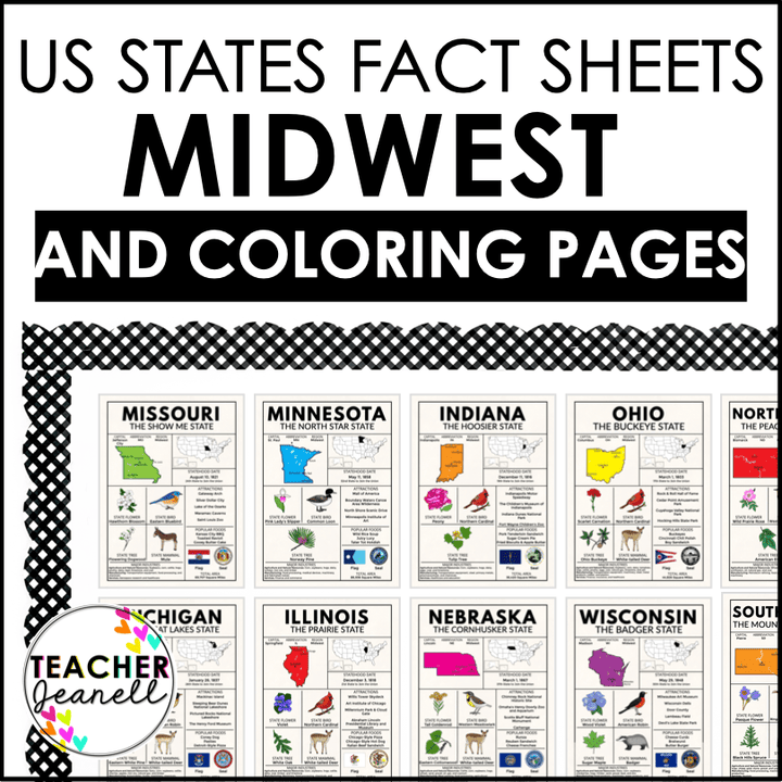 Midwest Region State Facts Poster Bundle – Educational Geography Prints for Classrooms & Home Learning - Teacher Jeanell