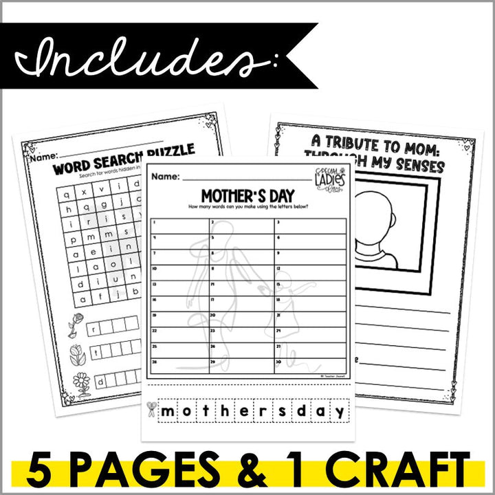 Mother's Day Printable Activity Pack for Kids - Educational Craft and Worksheets to Celebrate Mom - Teacher Jeanell
