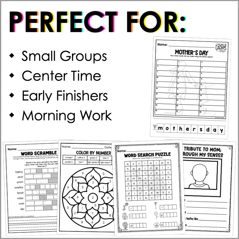 Mother's Day Printable Activity Pack for Kids - Educational Craft and Worksheets to Celebrate Mom - Teacher Jeanell