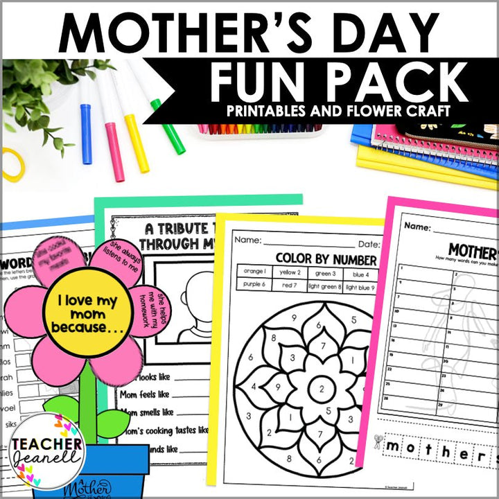 Mother's Day Printable Activity Pack for Kids - Educational Craft and Worksheets to Celebrate Mom - Teacher Jeanell