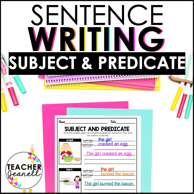 Picture Prompt Subject and Predicate Sentence Builder - Sentence Writing - Teacher Jeanell