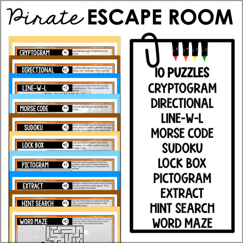 Pirate Escape Room Game| Printable Party Game - Teacher Jeanell