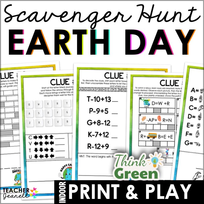Printable Earth Day Scavenger Hunt Kit | Eco-Friendly Indoor Adventure Game for Kids and Families - Teacher Jeanell