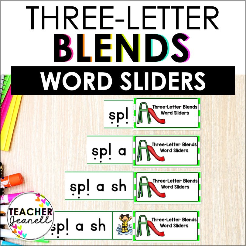 Trigraphs Segmenting and Blending Cards - 3 Letter Blends Word Sliders - Teacher Jeanell