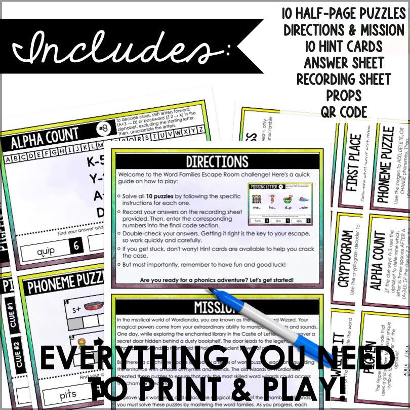Word Families Escape Room Game | CVC and Blends Phonics End of Year Activities - Teacher Jeanell