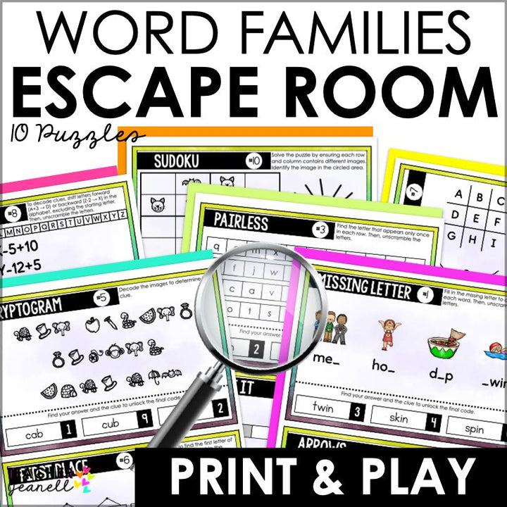 Word Families Escape Room Game | CVC and Blends Phonics End of Year Activities - Teacher Jeanell