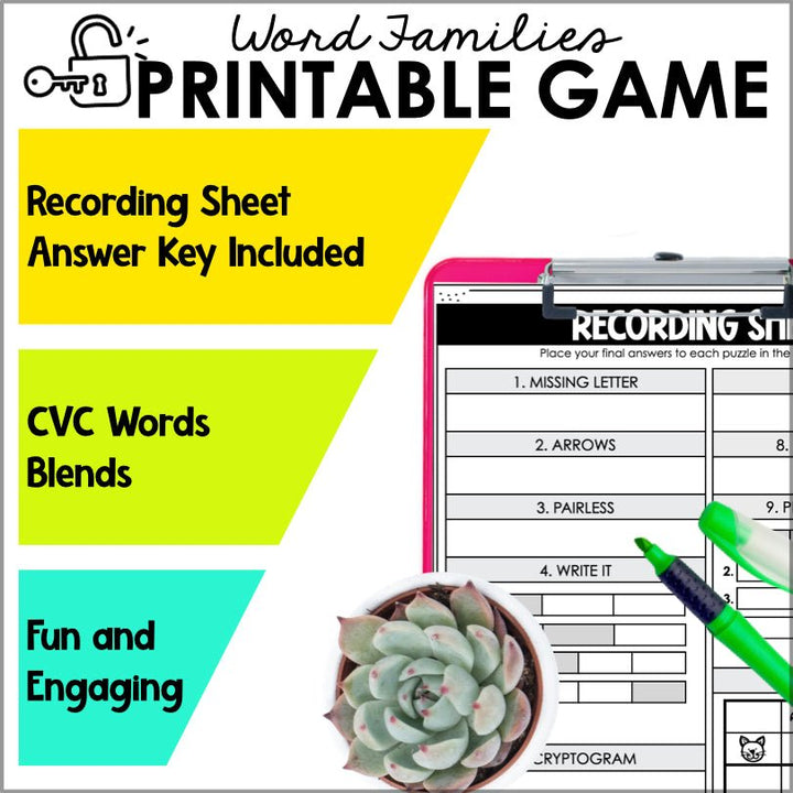 Word Families Escape Room Game | CVC and Blends Phonics End of Year Activities - Teacher Jeanell