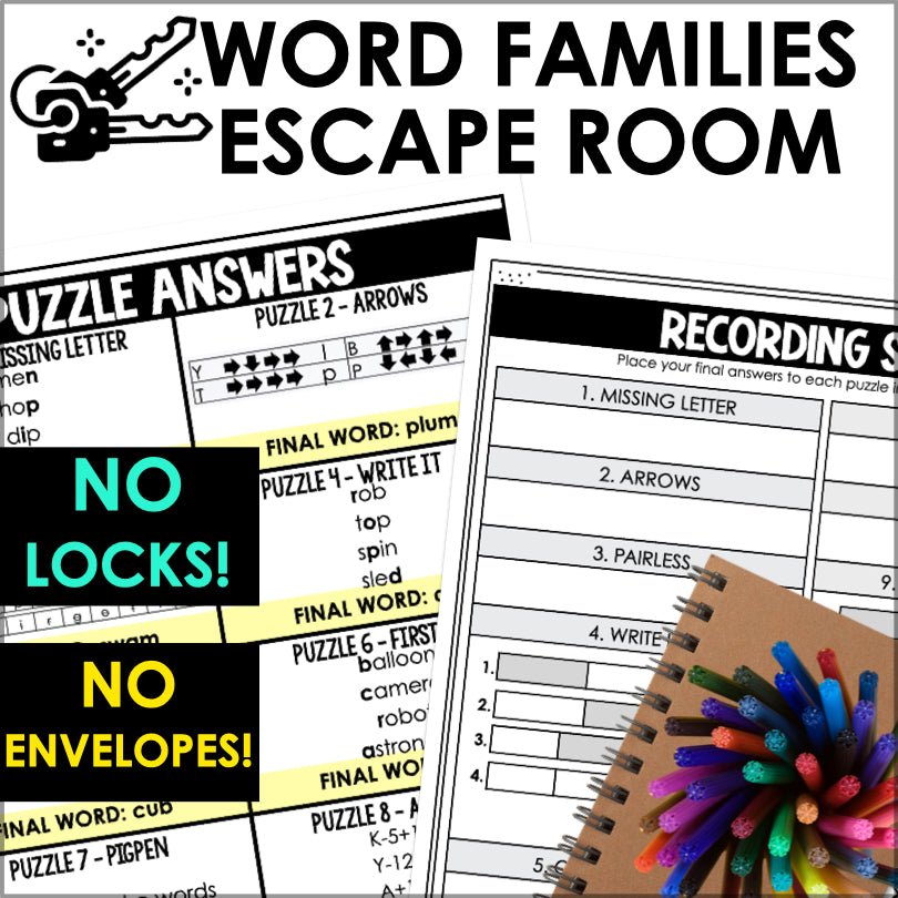 Word Families Escape Room Game | CVC and Blends Phonics End of Year Activities - Teacher Jeanell