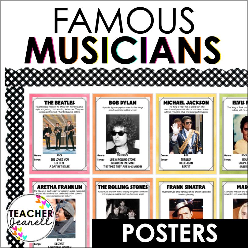 20th Century Music Posters and Bulletin Board Display | Famous Musicians Posters - Teacher Jeanell