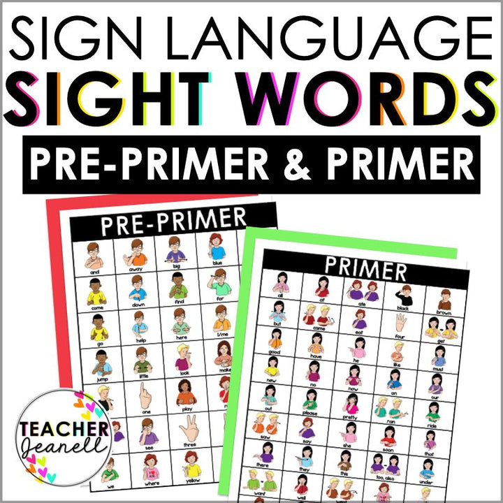 ASL American Sign Language Pre-Primer and Primer Sight Word Charts - Teacher Jeanell