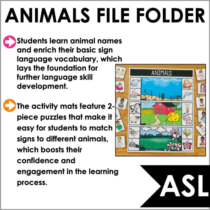 ASL Animals File Folder Games - ASL Busy Book - Teacher Jeanell