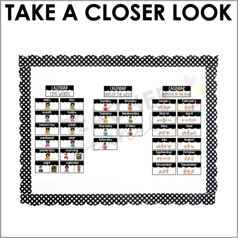 ASL Calendar Time Word Wall Cards - Teacher Jeanell